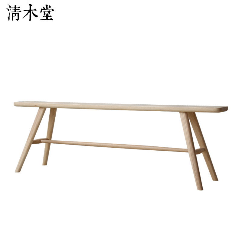 Qingmutang Nordic simple solid wood bench Ash wood black walnut dining stool mortise and tenon craft dining room balcony stool