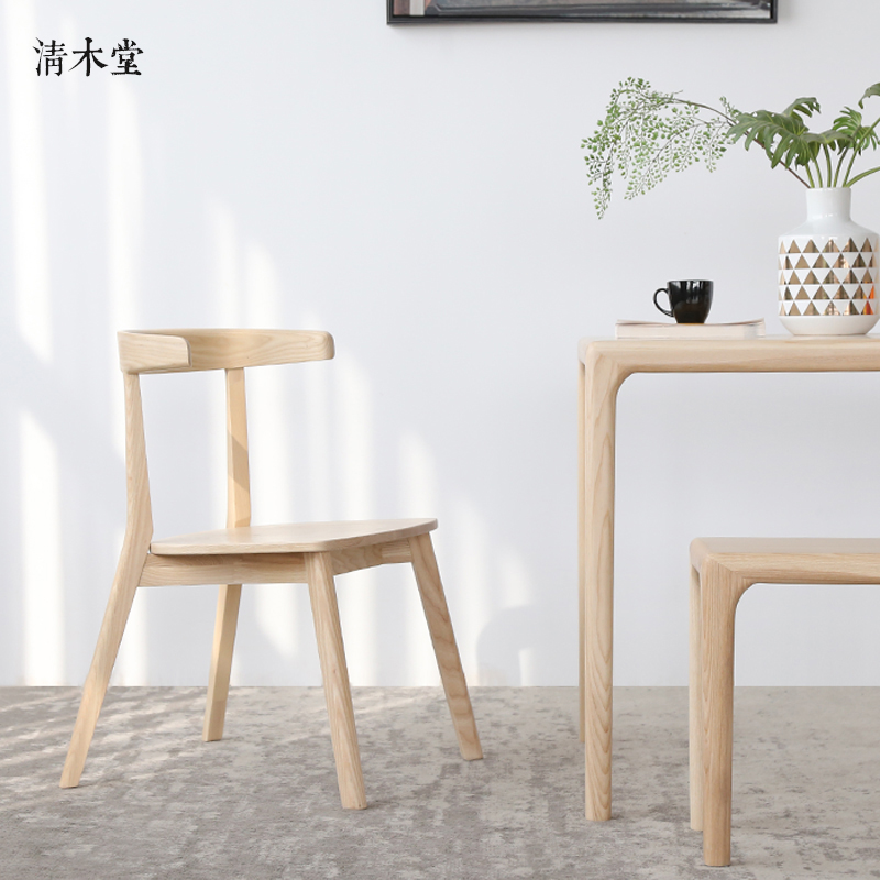 Solid Wood Horn Dining Chair Qingmu Hall Day Style Modern Minimalist White Wax Wood Dining Room Home Bookchair High Backrest Dining Chair