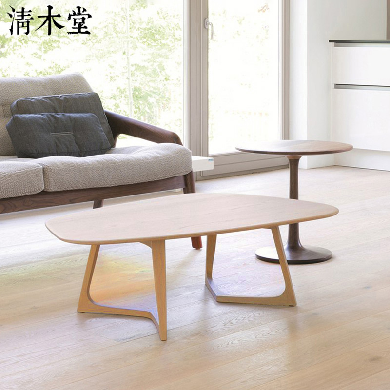 Solid wood elliptical coffee table Qingmutang ash wood Japanese simple coffee table custom made oval coffee table