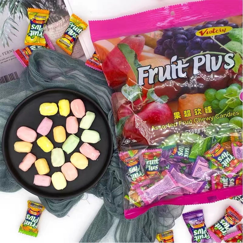 Malaysia imported large bag of fruit super soft candy milk candy mixed fruit flavor candy children's casual snacks 500g