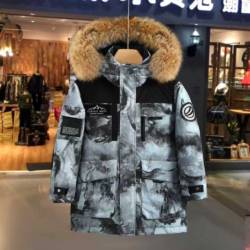 Boys' down Jacket, Children's Mid-Length Style, 2025, for Older Children Aged 12-15, Thickened, 14-Year-Old Children's Clothing, Workwear-Style Winter Coat Boys' down Jacket, Children's Mid-Length Style, 2025, for Older Children Aged 12-15, Thickened, 14-Year-Old Children's Clothing, Workwear-Style Winter Coat