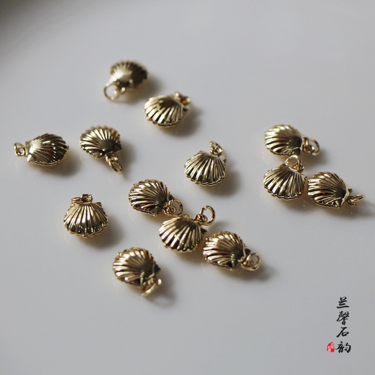 14K Bag Gold Light Gold Small Shell Pendant Bifacial Hollow Homemade Hand-made Earrings Diy Hand Ornament Accessories