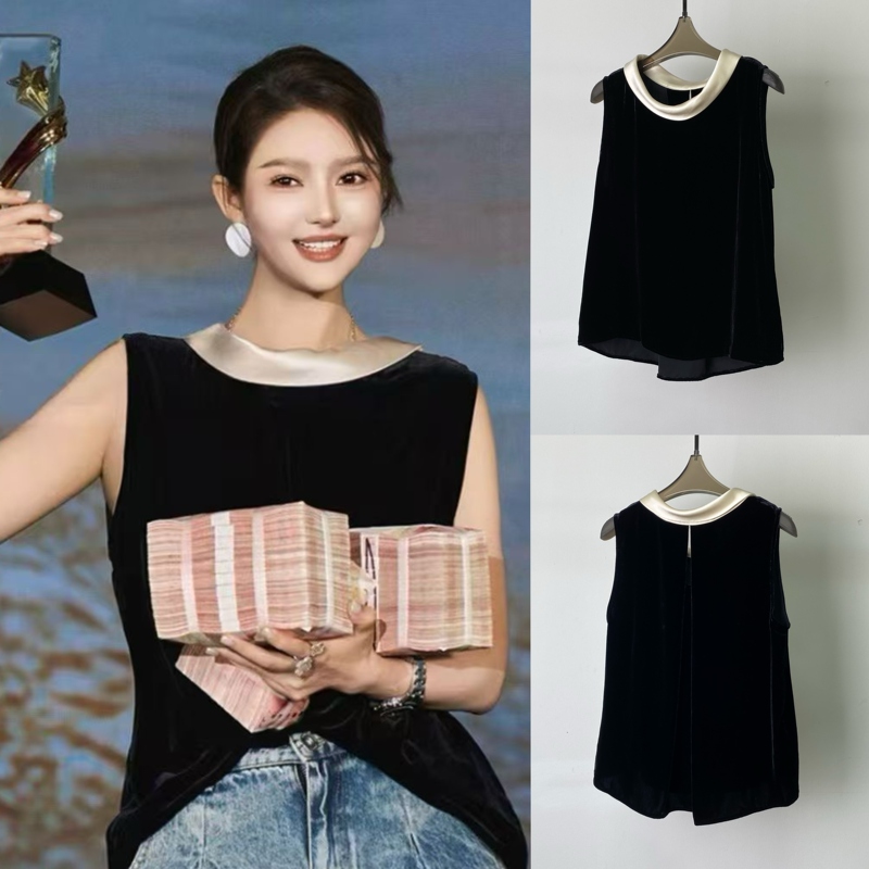 Shenzhen Yipin 2026 Summer New Style 100% Mulberry Silk Elegant High-End Silk Velvet Sleeveless Vest Top for Women Shenzhen Yipin 2026 Summer New Style 100% Mulberry Silk Elegant High-End Silk Velvet Sleeveless Vest Top for Women