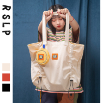 Ruosu Liangpin embroidery female shoulder portable large capacity pleated canvas tote bag original niche retro