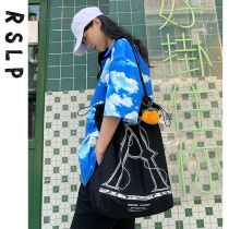 Rusu Liangjin 2021 New ins retro female shoulder large capacity pleated canvas tote bag Japanese Korean version