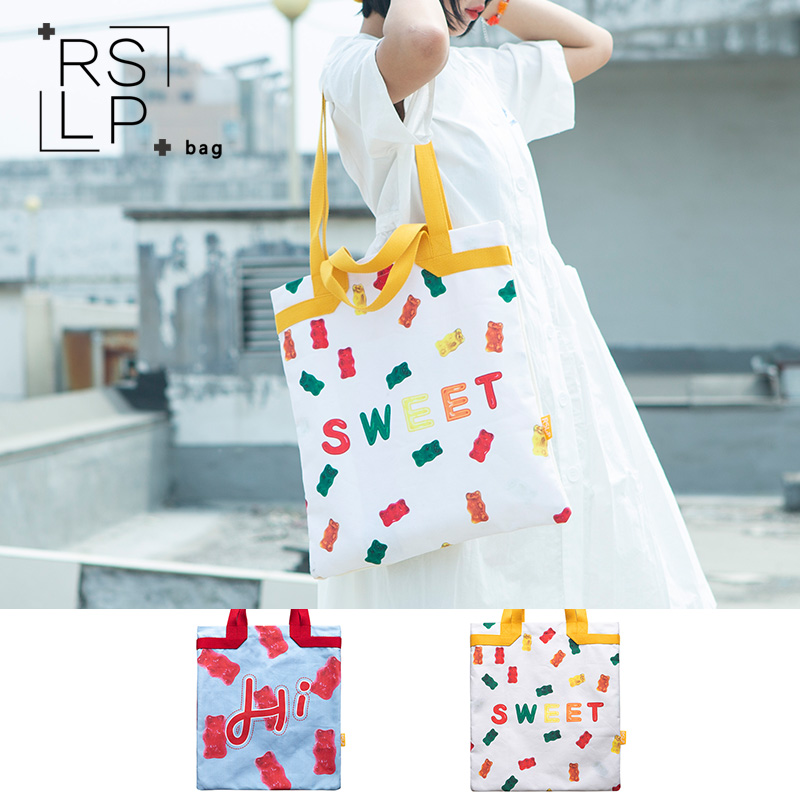 Ruo good original homemade ins shoulder canvas bag female literary hipster cute Japanese rubber bear cute