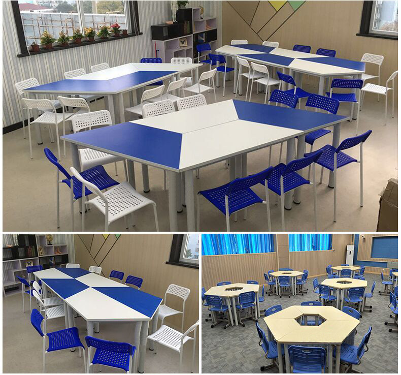Hexagon Splicing Training Table Painting Fine Art Table Classroom View Table Hexagon Combined Trapezoidal Table Students Class Table And Chairs