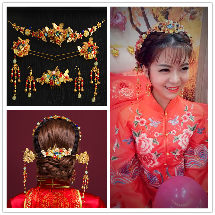 Cô dâu vương miện Trung Quốc sườn xám trình diễn Wo quần áo phụ kiện màu đỏ trang phục cưới 2018 mới phượng hoàng trang trí phụ kiện tóc - Phụ kiện tóc băng đô