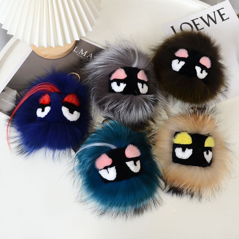 Big Brand Raccoon Fur Fox Fur Little Monster Car Keychain Bag Pendant Real Fur Fur Ball Personalized
