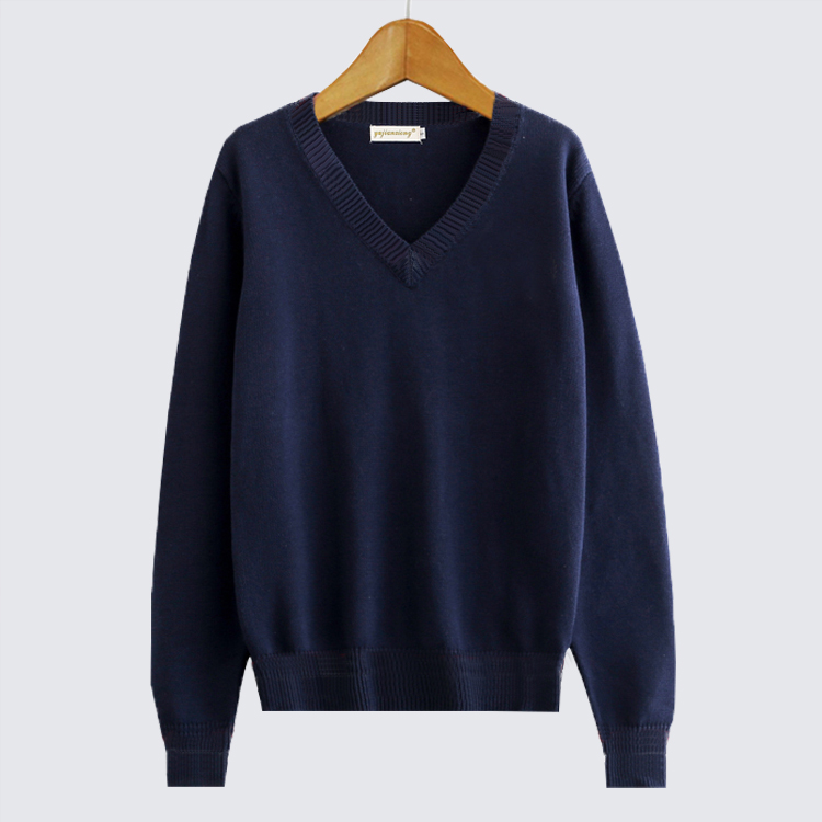 秋冬用無地長袖セータープルオーバー、女子学生用オールマッチ純綿Vネック底ニットセーター厚手カレッジスタイル