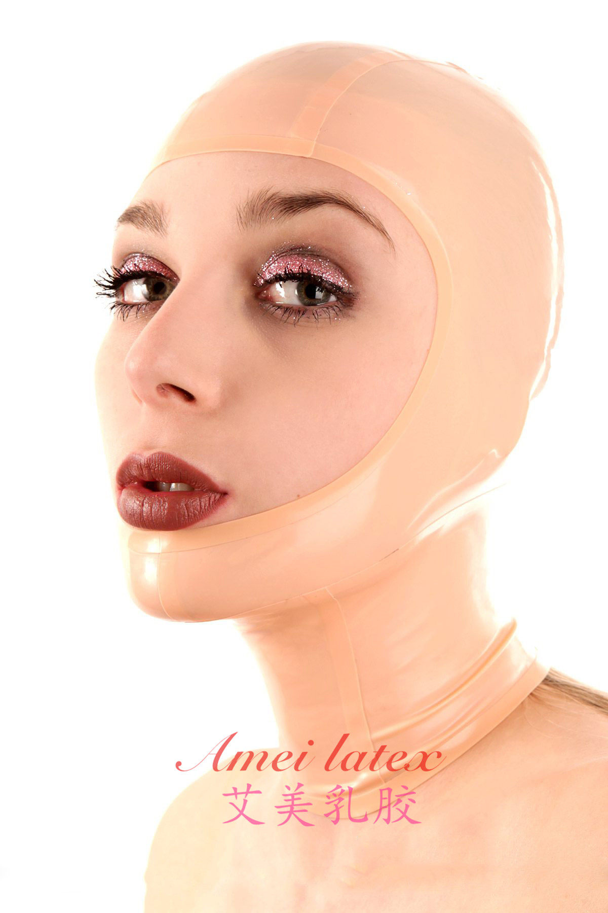 Latex headgear kig base headgear open big face window latex mask custom