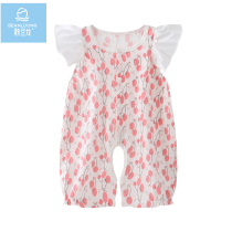 Bean Dragon Baby Short Climbing Cotton Short Sleeve Climbing Clothes Girls Summer Lace Girls Thin One-Body