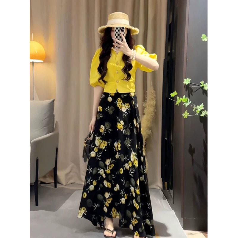 Izerell Fashionable Floral Skirt for Women Summer 2026 New Unique Shirt High-Waisted A-Line Skirt Two-Piece Set