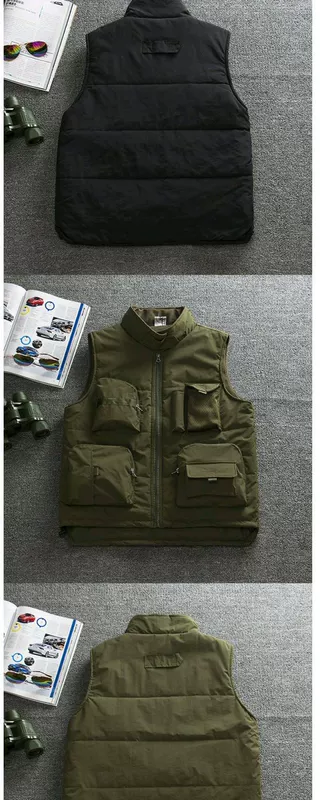 Mùa thu và mùa đông mẫu nam và nữ Hàn Quốc chụp ảnh vest nhiều túi áo chiến thuật áo vest cộng với áo vest nhung ấm áp áo 3 lỗ tập gym