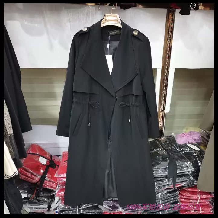 Fendow 8806 Wind coat Slim Waist Drawing Rope Lady Fall Jacket Mid long version Closedown Waist Temperament Black Coat