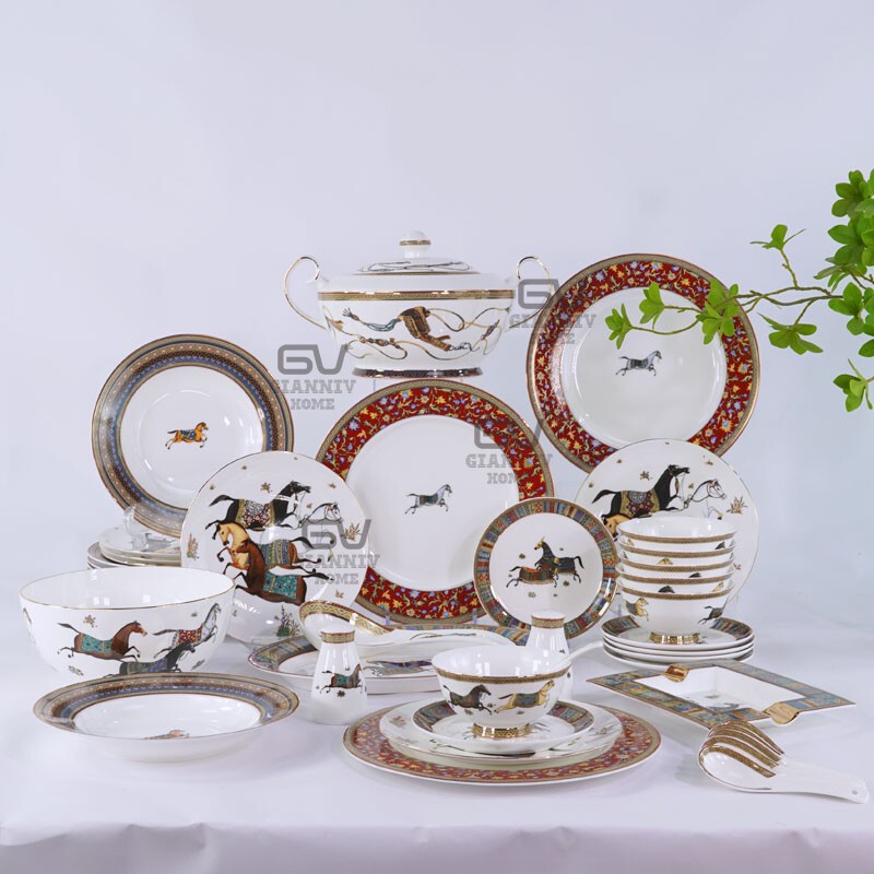Cross-Border Mazu 61 Bone China Tableware Oriental Horse Household Ceramic Dinner Plate Bowl Spoon Fish Plate Coffee Set Cup and Saucer Cross-Border Mazu 61 Bone China Tableware Oriental Horse Household Ceramic Dinner Plate Bowl Spoon Fish Plate Coffee Set Cup and Saucer