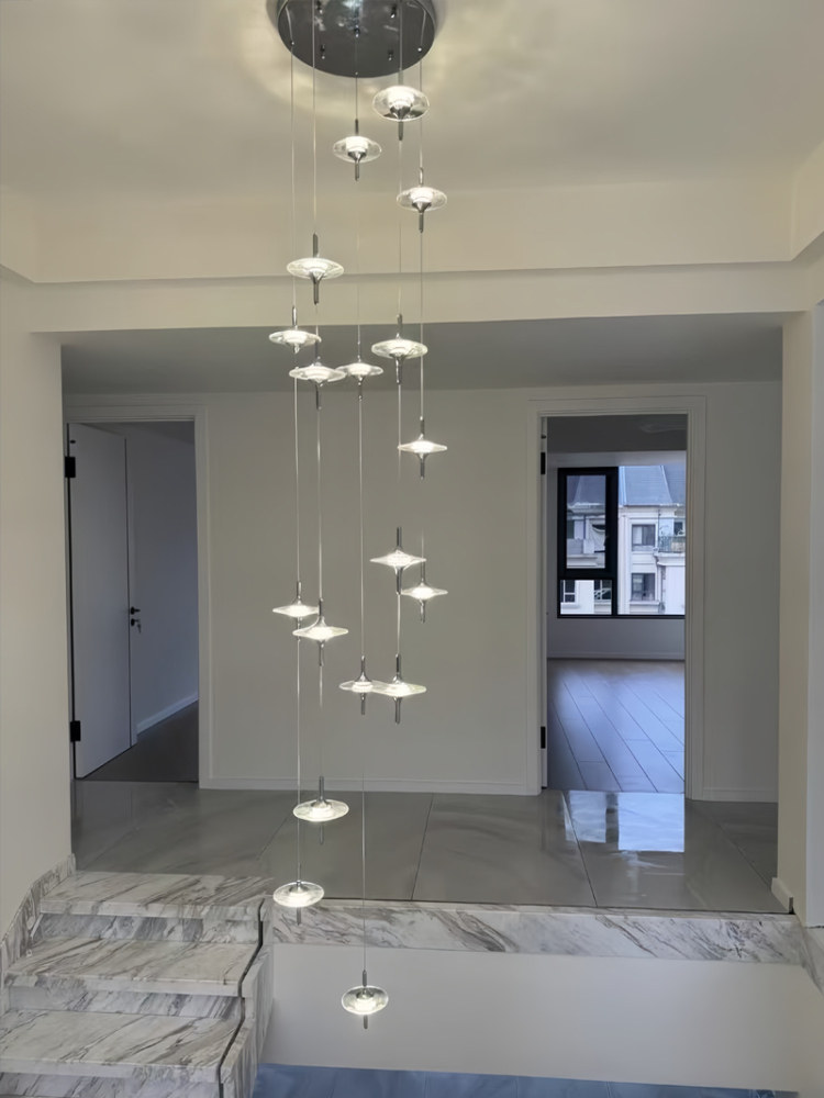 Chandelier for a Mezzanine Living Room in a Duplex Villa, Large Chandelier for a Mezzanine in a Duplex Apartment, Crystal Star Lighting Fixtures for a Loft Apartment