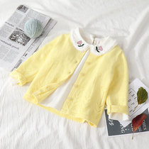 Baby knitted cardigan girls small coat 2021 new 6-12 months baby air conditioning shirt pure cotton Western style thin section