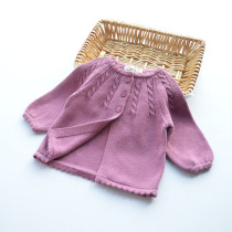 Baby knitted cardigan female baby shawl short 2021 new spring and autumn clothes girls sweater small jacket Korean thin