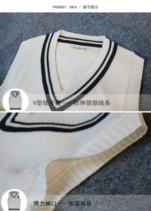 Mùa thu đông không tay áo len nam cổ chữ V đan áo len đại học gió len vest tóc vest vai sinh viên cotton vest vest khoác nam