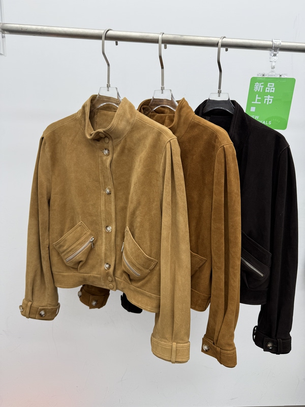 2026 Autumn/Winter New Lambskin Suede Genuine Leather Jacket for Women, Stand Collar Vintage Suede Jacket, Petite Suede Coat