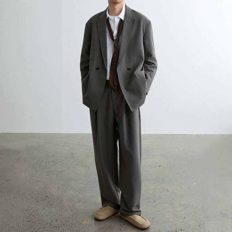 Mr Mukok Old Money Style Casual Men's Suit Set Spring Loose Business Engagement Suit Jacket Two-Piece Set