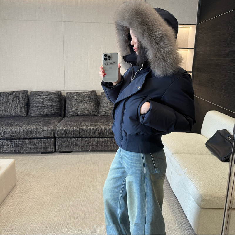 Navy Blue Real Fox Fur Collar Short Three-Star down Jacket for Women 2025 Winter American Style Jacket 90% White Duck down Navy Blue Real Fox Fur Collar Short Three-Star down Jacket for Women 2025 Winter American Style Jacket 90% White Duck down