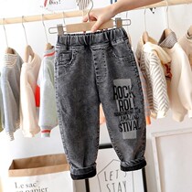 Children's clothing boys jeans spring and autumn winter plus velvet padded denim cotton pants children's pants children's casual pants