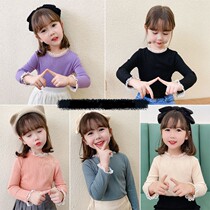 Girls Spring and Autumn 2021 New Stretch Solid Color Backing Shirt New Year Baby Children's T-shirt Long Sleeve Joker Jacket Children's Wear