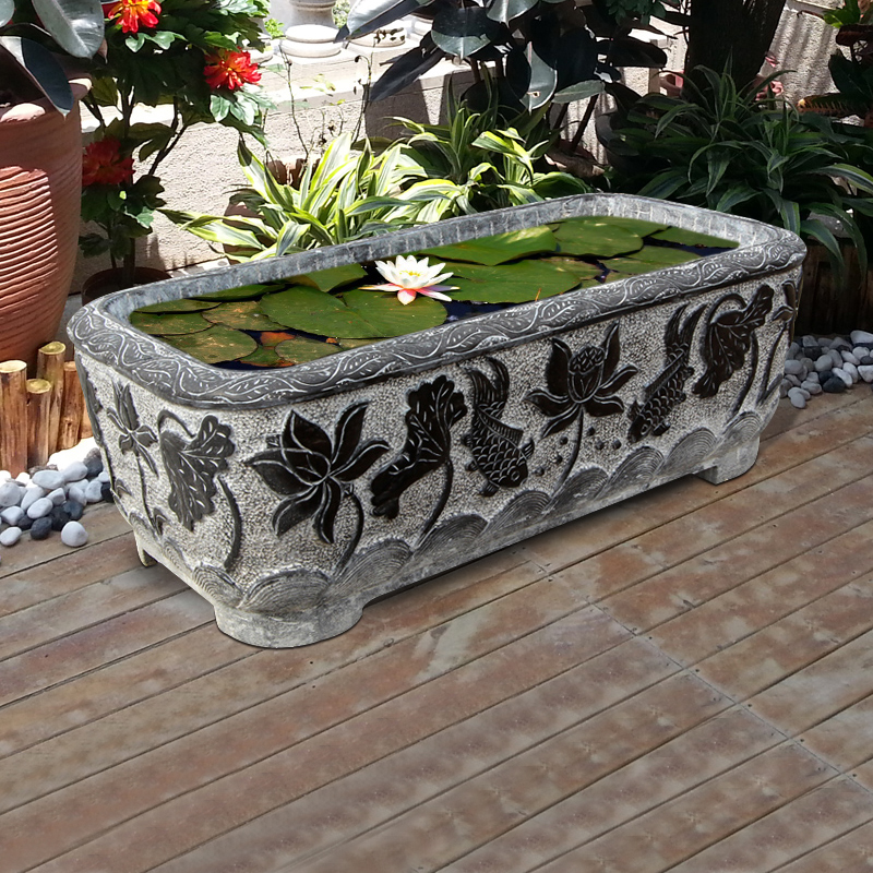 Stone carved fish tank, bluestone antique flower pot courtyard, outdoor flowing water stone trough, flower pot, lotus tank, fish culture, landscaping stone tank