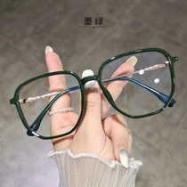  Xiaohongshu with the same square frame frame female net red retro green Korean version can be equipped with a degree of plain face round face thin male tide