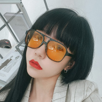 Retro big frame double beam sun glasses female Little Red Book Brown orange ins personality glasses Net red same sunglasses men