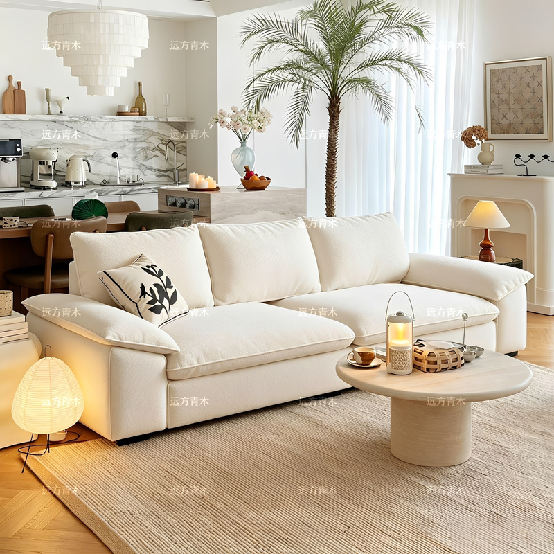 French-Style Cream Chenille Sailboat Sofa, Modern Minimalist Living Room, Small Apartment, Removable and Washable Fabric Sofa French-Style Cream Chenille Sailboat Sofa, Modern Minimalist Living Room, Small Apartment, Removable and Washable Fabric Sofa