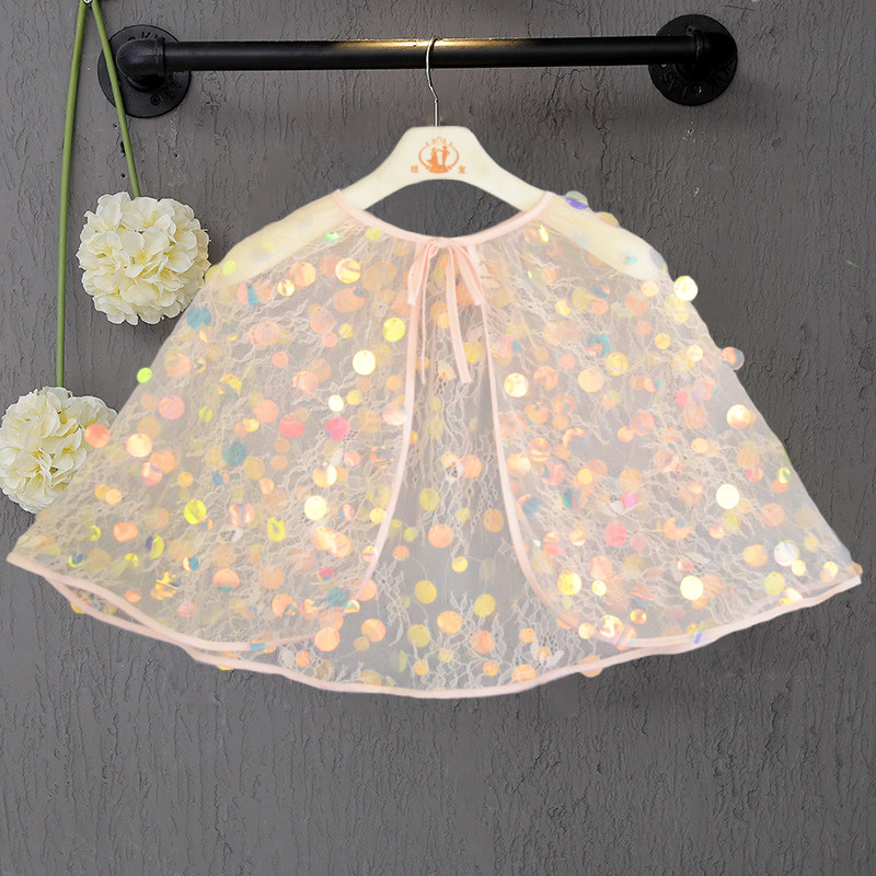 Girl Lace Cloak Cape 2019 Summer New Children Princess Cloister Jacket Sunscreen Shiny Outshine