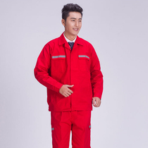 Lingqi big red pure cotton long-sleeved overalls spring and autumn suit mens welding machine repair decoration engineering suit labor insurance suit