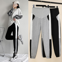 Pregnant woman pants spring and autumn outside wearing big code 200 catty Pregnant Tide Moms High Waist Tobellied Pants Pure Cotton Sweatpants Pregnant 90% Pants