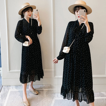 Fashion pregnant womens dresses Spring and autumn long chiffon tops Foreign style pregnant womens fishtail dresses Spring large size pregnant womens dresses