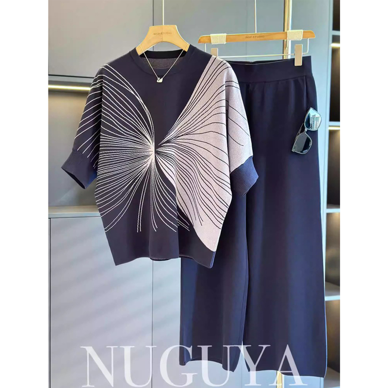 Mom's Spring Casual Ice Silk Suit 2026 New Stylish 50-Year-Old Middle-Aged Women's Summer Short-Sleeved Top Two-Piece Set