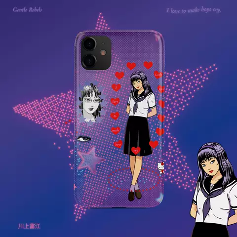 GENTLE REBELS Fashionable Bling Anime Girls Phone Case With Purple Hearts & Portrait Illustration – Pro/Plus/Max/Air – iPhone 17, iPhone 16, iPhone 15, iPhone 14, iPhone 13, iPhone 12