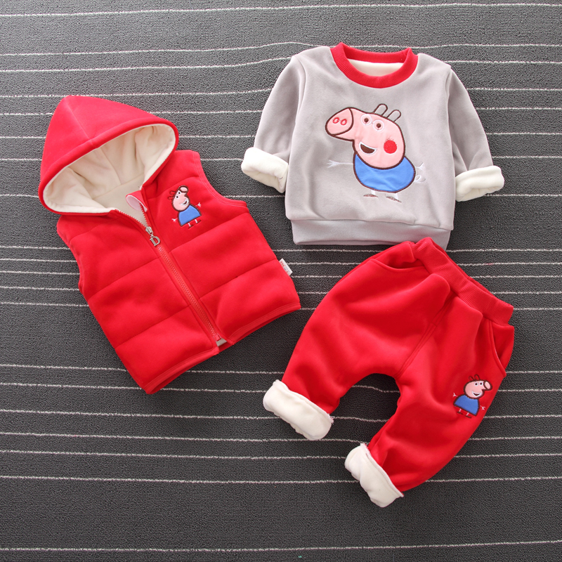 Bé trai và bé gái mặc mùa thu và mùa đông mẫu ba mảnh phù hợp với trẻ sơ sinh trẻ em cotton trẻ em dày 0-2-3 tuổi áo nửa quần áo trẻ con