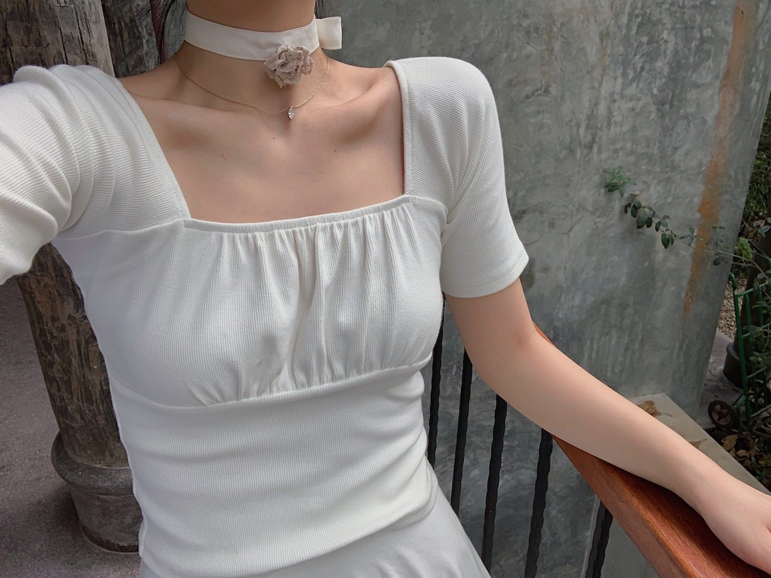 WALKINDARK] Square neck pleated top 4 colors