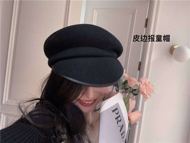 Walkindark] PU extra-large cloud cap 3 color wool leather edge newspaper boy hat Inron duck tongue navy cap