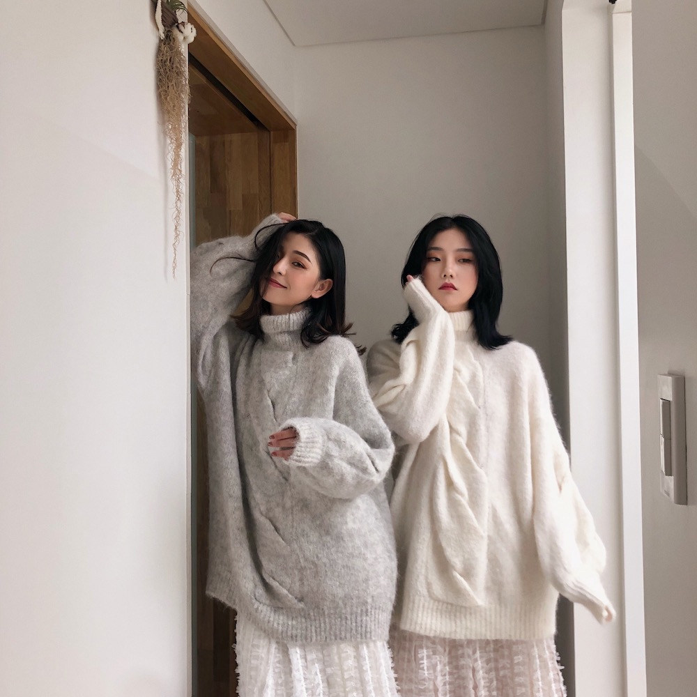 WALKINDARK] alpaca sweater women's turtleneck mid-length loose oversize top