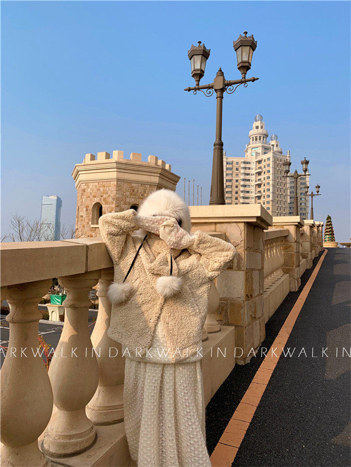 WALKINDARK] buy the softest and most comfortable long-pile grainy lamb wool scarf jacket