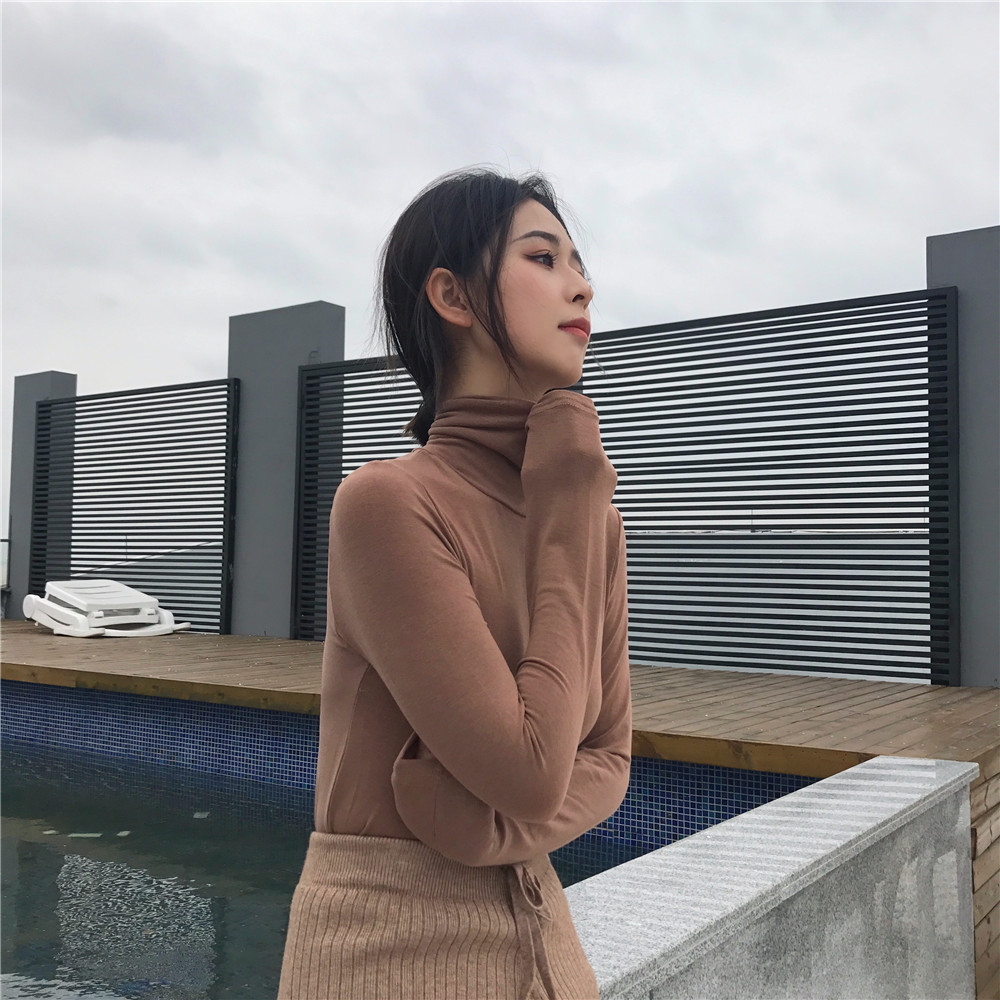 WALKINDARK] High-neck thin bottoming long-sleeved pullover knitted sweater top is thin and versatile multi-color