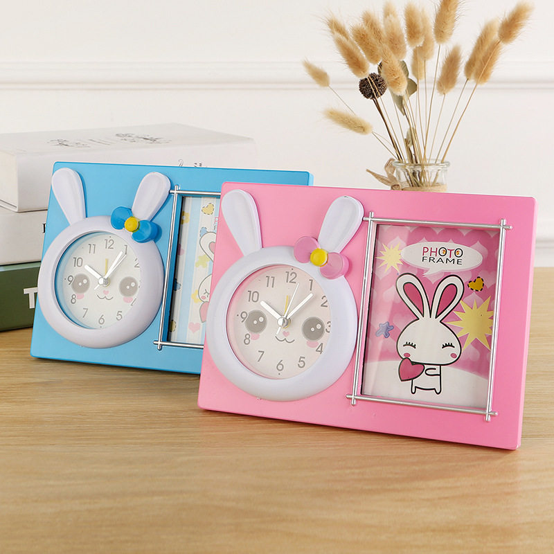 Customizable photo frame alarm clock cartoon rabbit decoration student album clock girl cute gift to classmates
