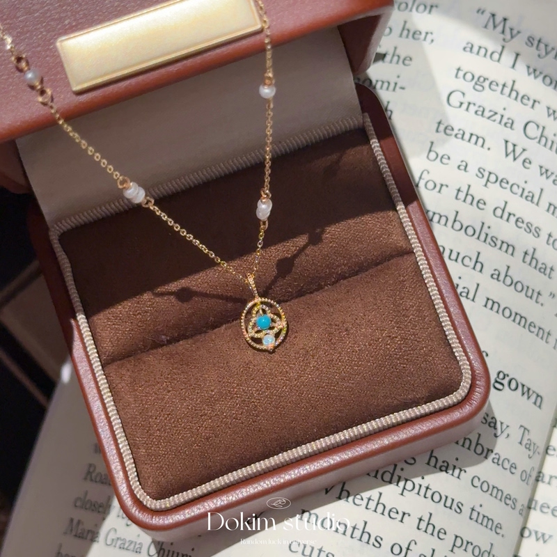 "Colorful Turquoise" S925 Silver Natural Turquoise Pearl Chain Necklace Japanese-Style Exquisite Jewelry