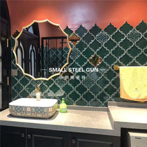 Nordic solid color lantern brick toilet tile dark green kiln handicraft brick kitchen balcony background Net red wall tiles