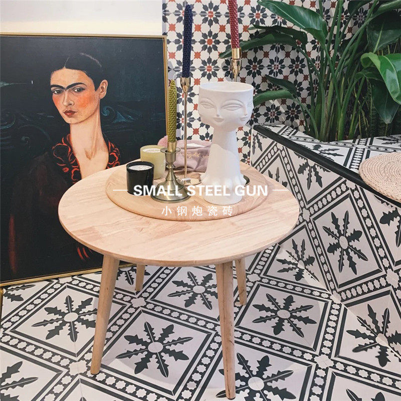 Nordic 200x200 black and white tiles Bathroom kitchen floor tiles Balcony wall tiles Non-slip wear-resistant all-ceramic tiles