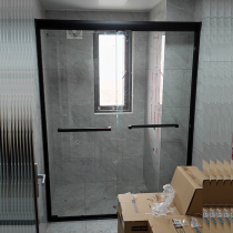  Black double sliding door hanging wheel sliding door wet and dry partition two active shower room one-word glass partition bathroom door net celebrity